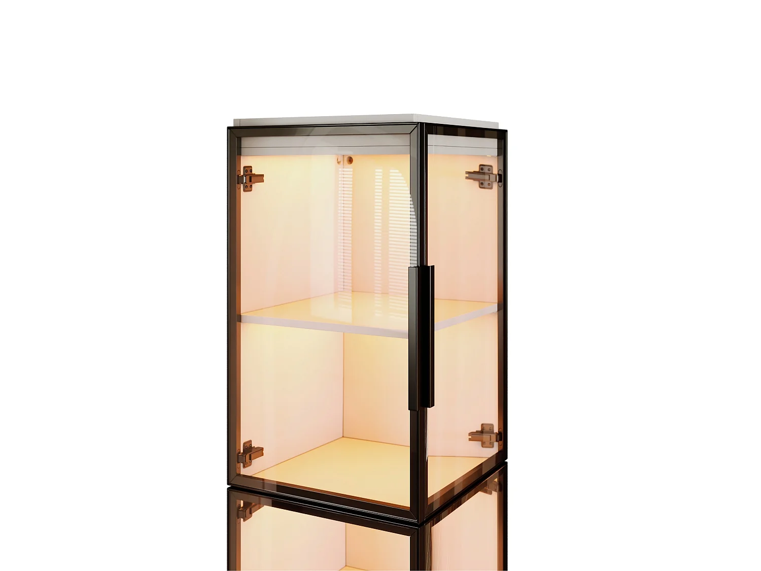 Vitrine en verre de 170 cm de haut avec éclairage LED - Avec 2 portes et 5 étagères - Acrylique transparent - MDF - Blanc