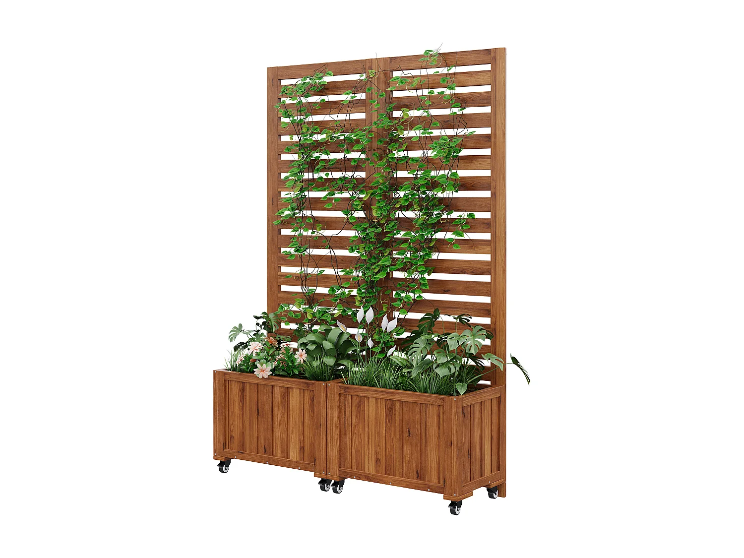 Jardinière avec treillis comme, jardinière à fleurs, Pot de fleurs, en bois massif, marron