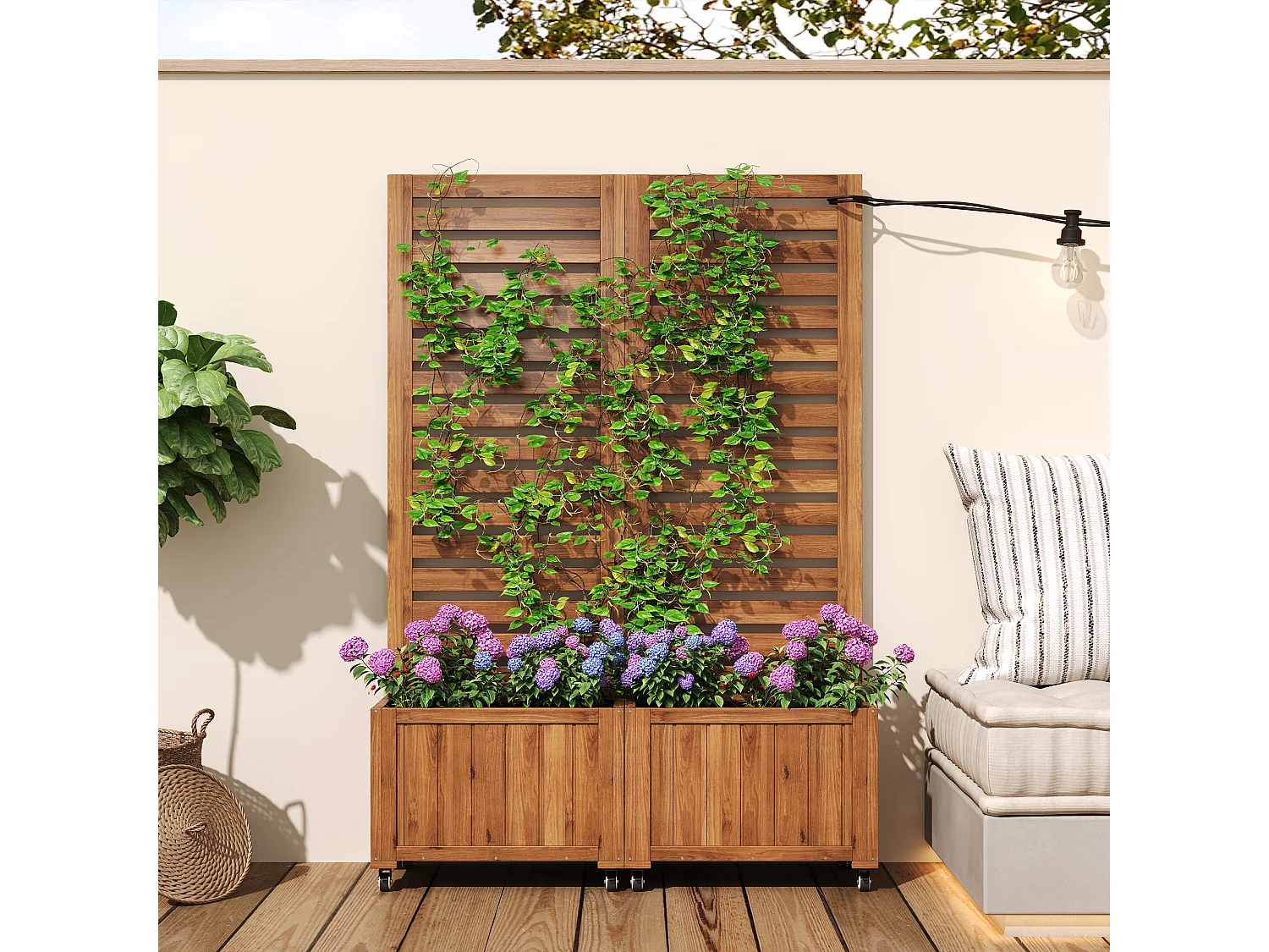 Jardinière avec treillis comme, jardinière à fleurs, Pot de fleurs, en bois massif, marron