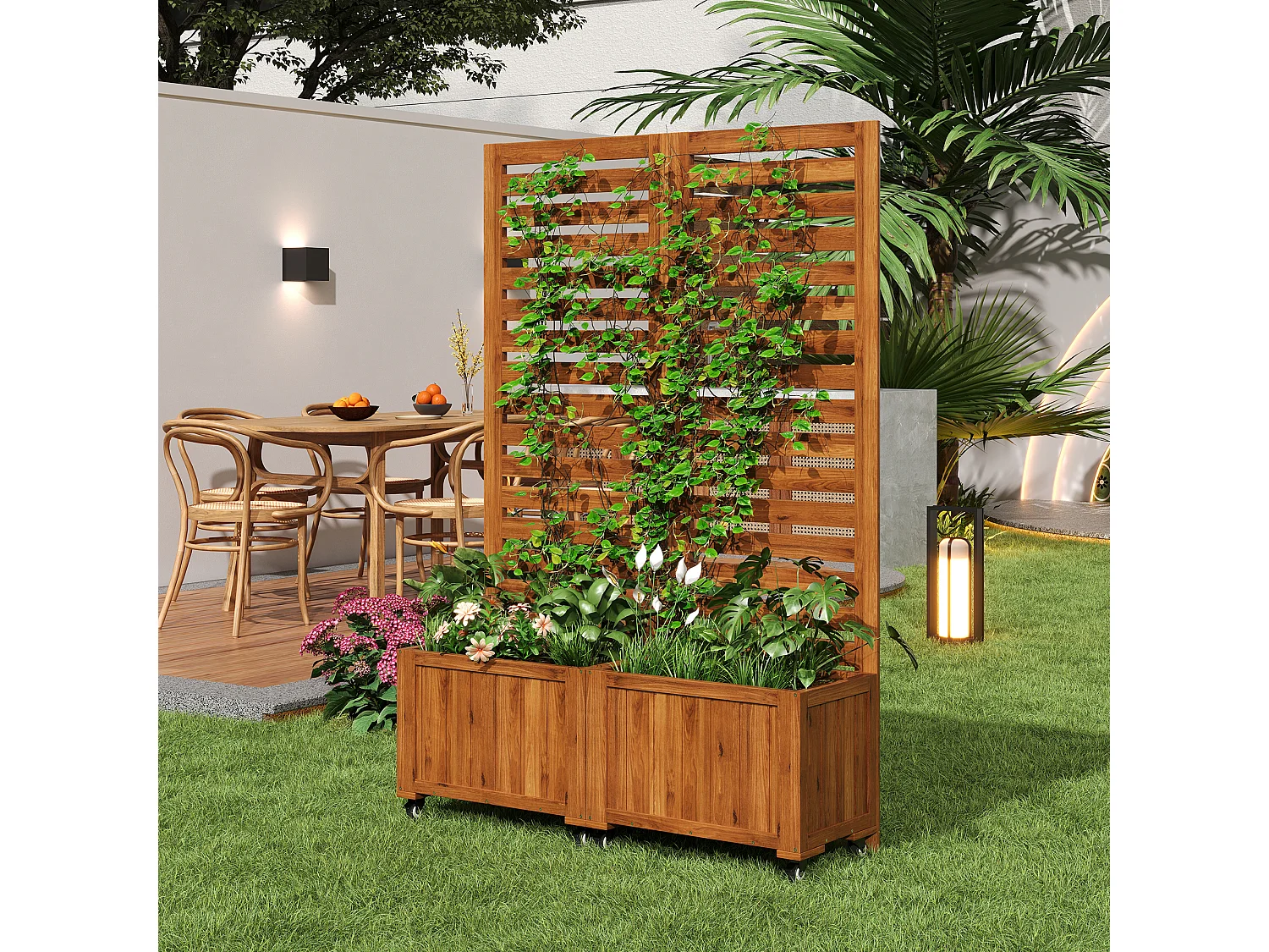 Jardinière avec treillis comme, jardinière à fleurs, Pot de fleurs, en bois massif, marron