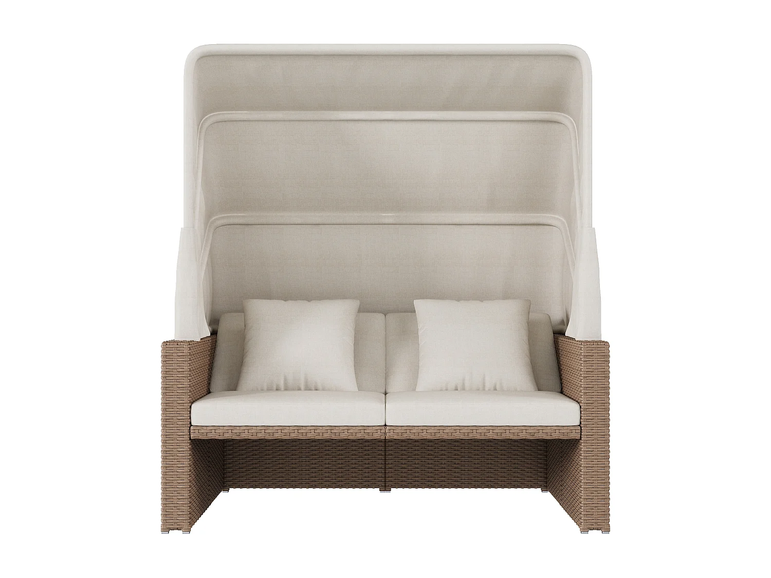 Salon de Jardin Modulable 2-4 Places avec Auvent Escamotable - Canapé convertible en Lit de Repos - Table Basse Réglable - Résine Tressée - Khak