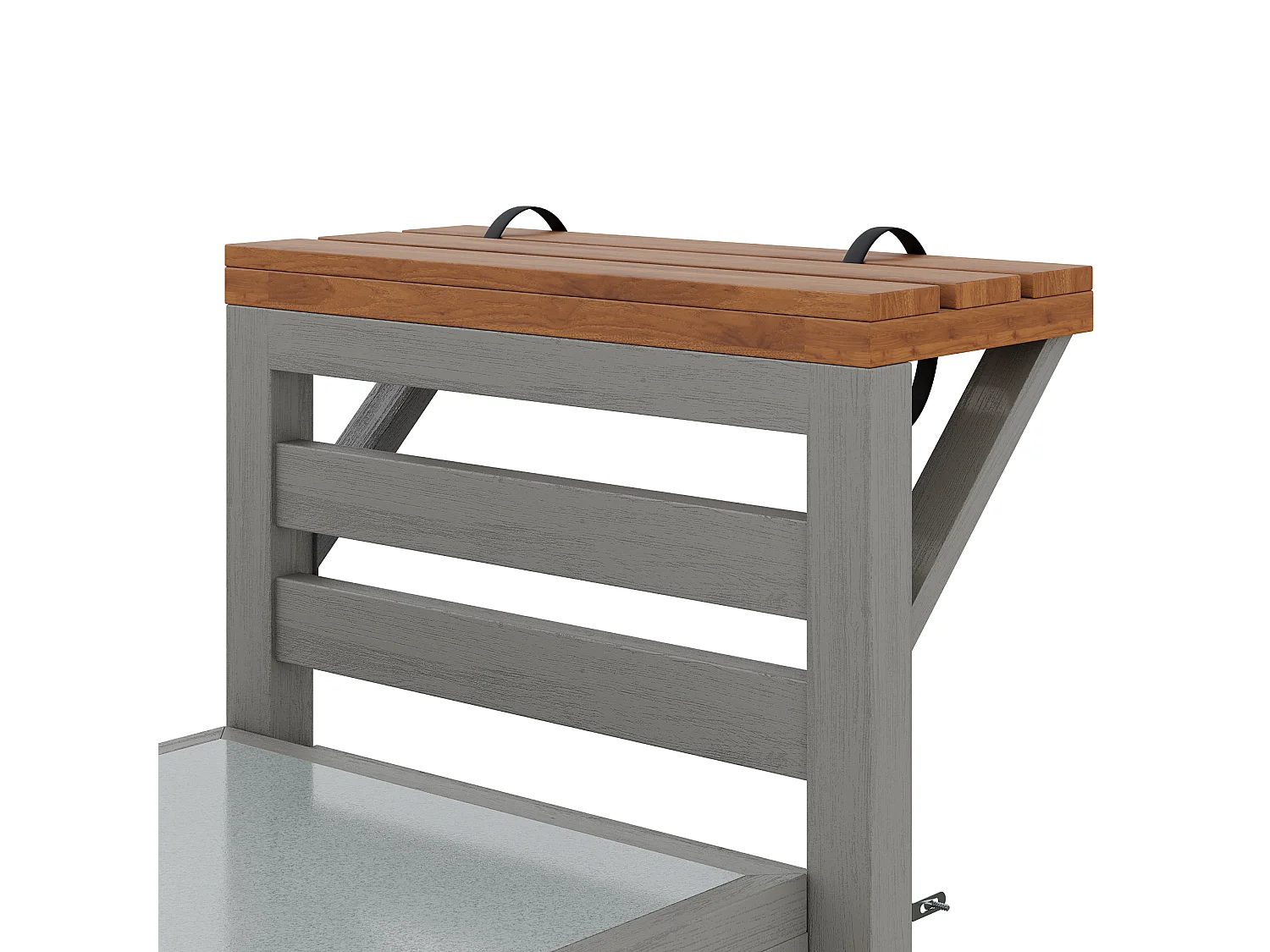 Servierwagen für den Garten aus Massivholz mit Edelstahl-Platte und großer Schublade - Sichere Grillstation mit offenen Regalen - 80x72,5x123cm - Grau