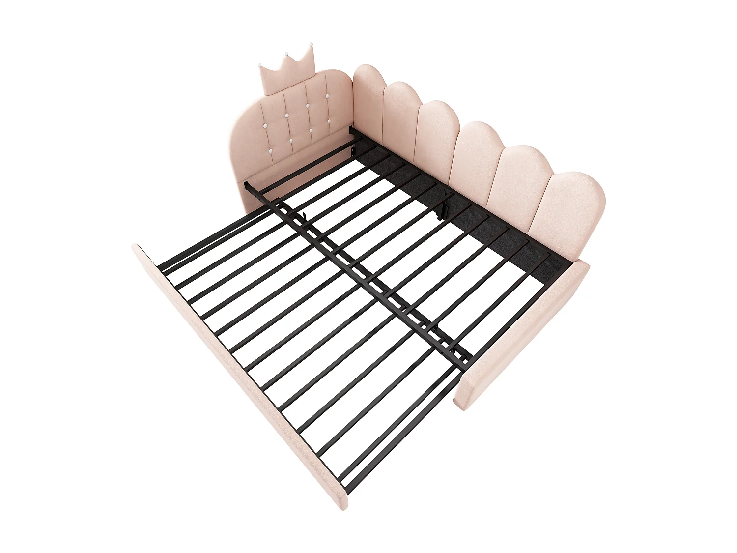 Canapé-lit 90x200 cm - avec lit gigogne 90x190 cm - comporte une décoration en forme de couronne - Velours - Rose (sans matelas)