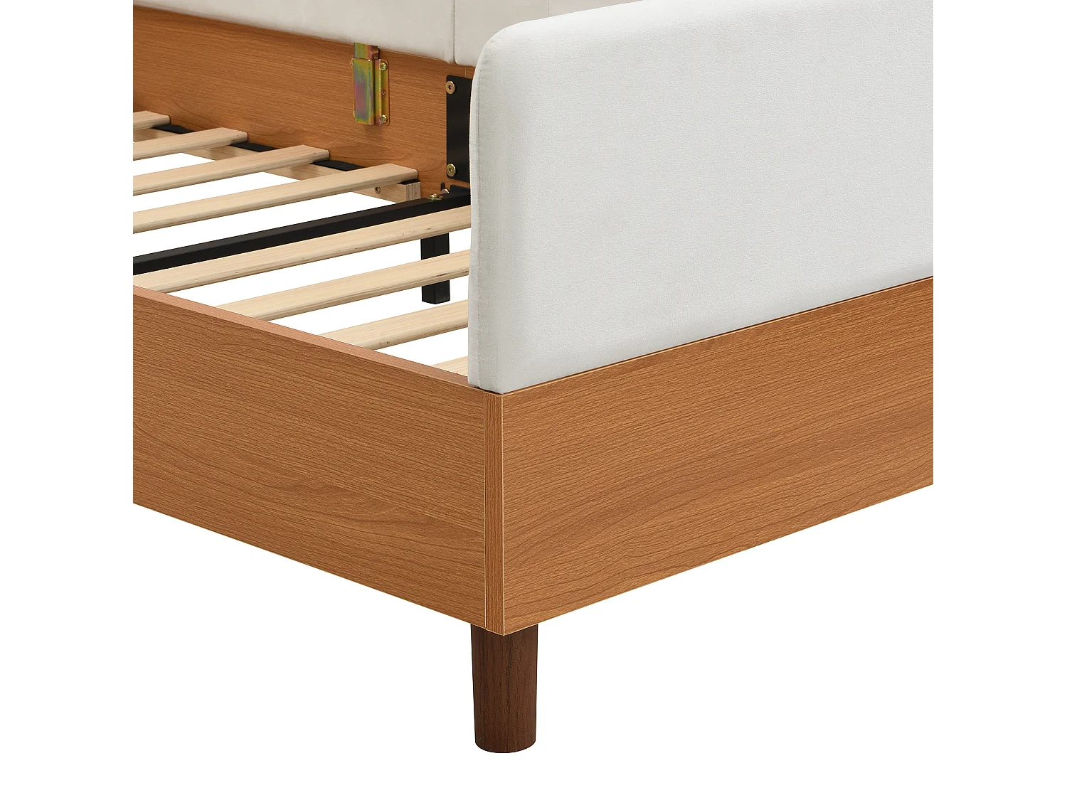 Lit pour enfant rembourré 90x200 cm - avec 2 sacs de rangement - Velours + contreplaqué - Blanc + Naturel(sans matelas)