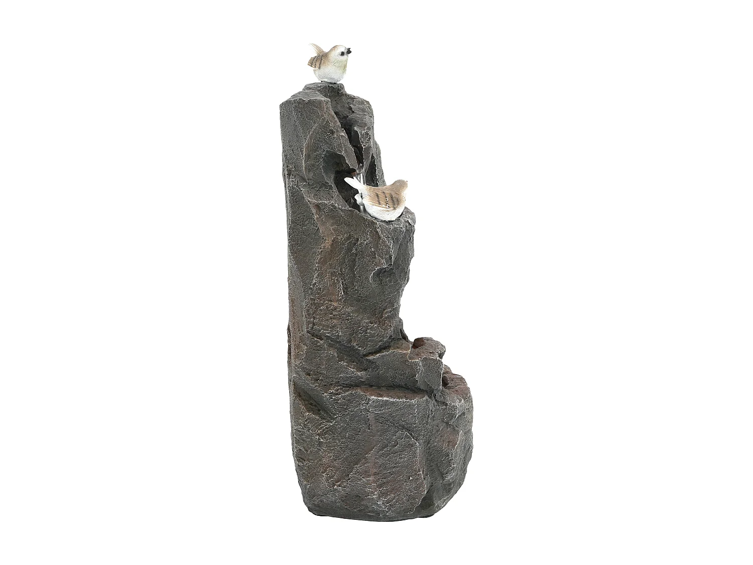 Fontaine de Jardin Zen avec LED et Figurines Oiseaux - Cascade d'Extérieur Design Rocher Naturel en Résine - 25,5x19x47cm - Décoration Balcon - Gris