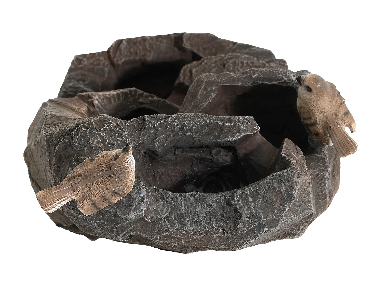 Fontaine de Jardin Zen avec LED et Figurines Oiseaux - Cascade d'Extérieur Design Rocher Naturel en Résine - 25,5x19x47cm - Décoration Balcon - Gris