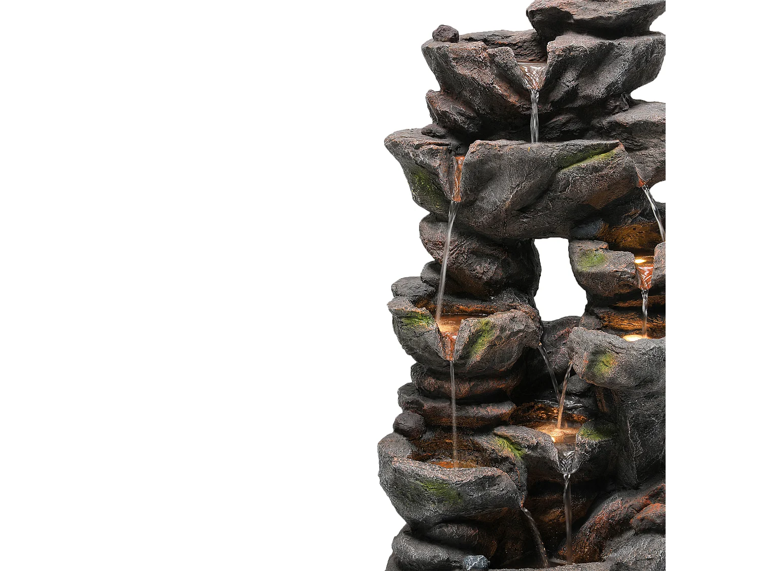 Fontaine de Jardin Cascade de Rochers avec LED - Sculpture d'Eau Naturelle en Résine de Fibre de Verre - Pompe Haute Performance 800L/h - Gris Anthracite