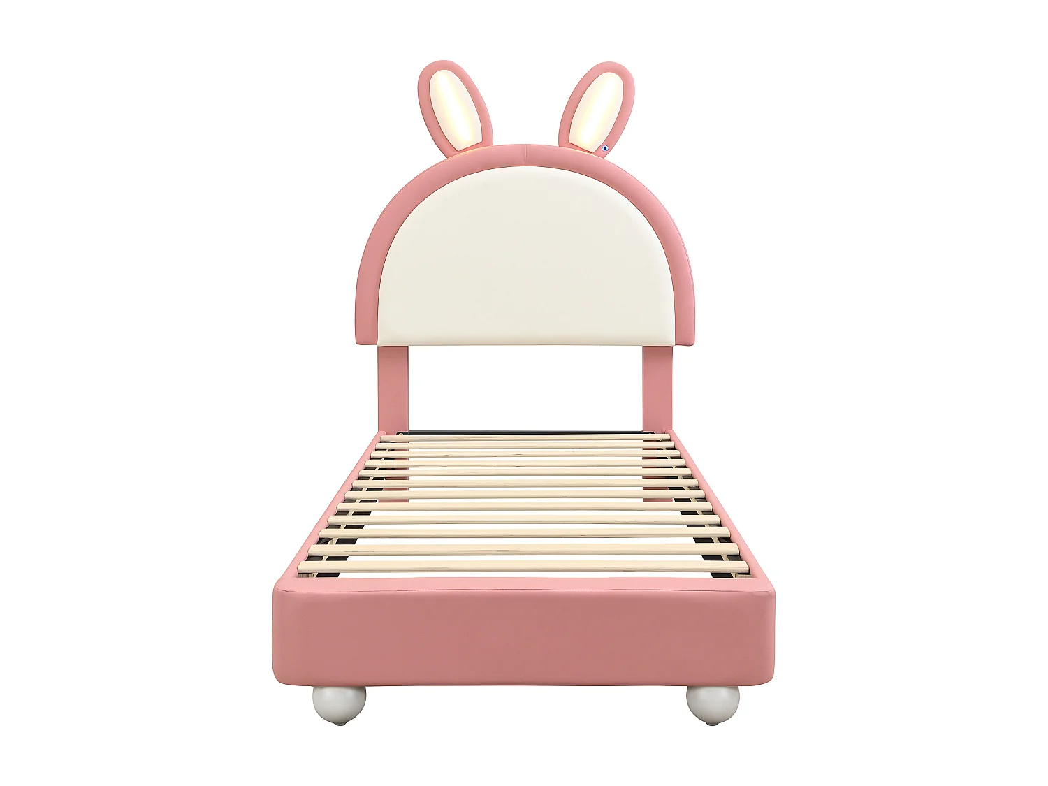 Lit pour enfant rembourré 90x200 cm - tête de lit en forme de lapin - avec lumière LED - PU + contreplaqué - Rose (sans matelas)