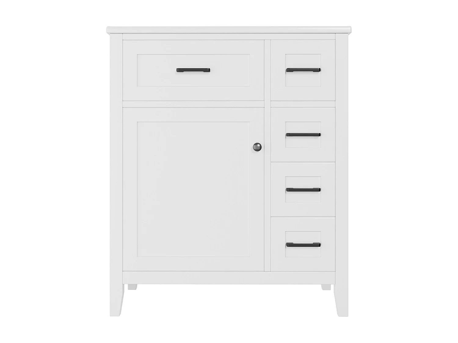 Meuble de salle de bain sur pied 76x46x90 cm - Vasque céramique intégrée - 5 tiroirs et 1 porte - Finition laquée - MDF - Blanc