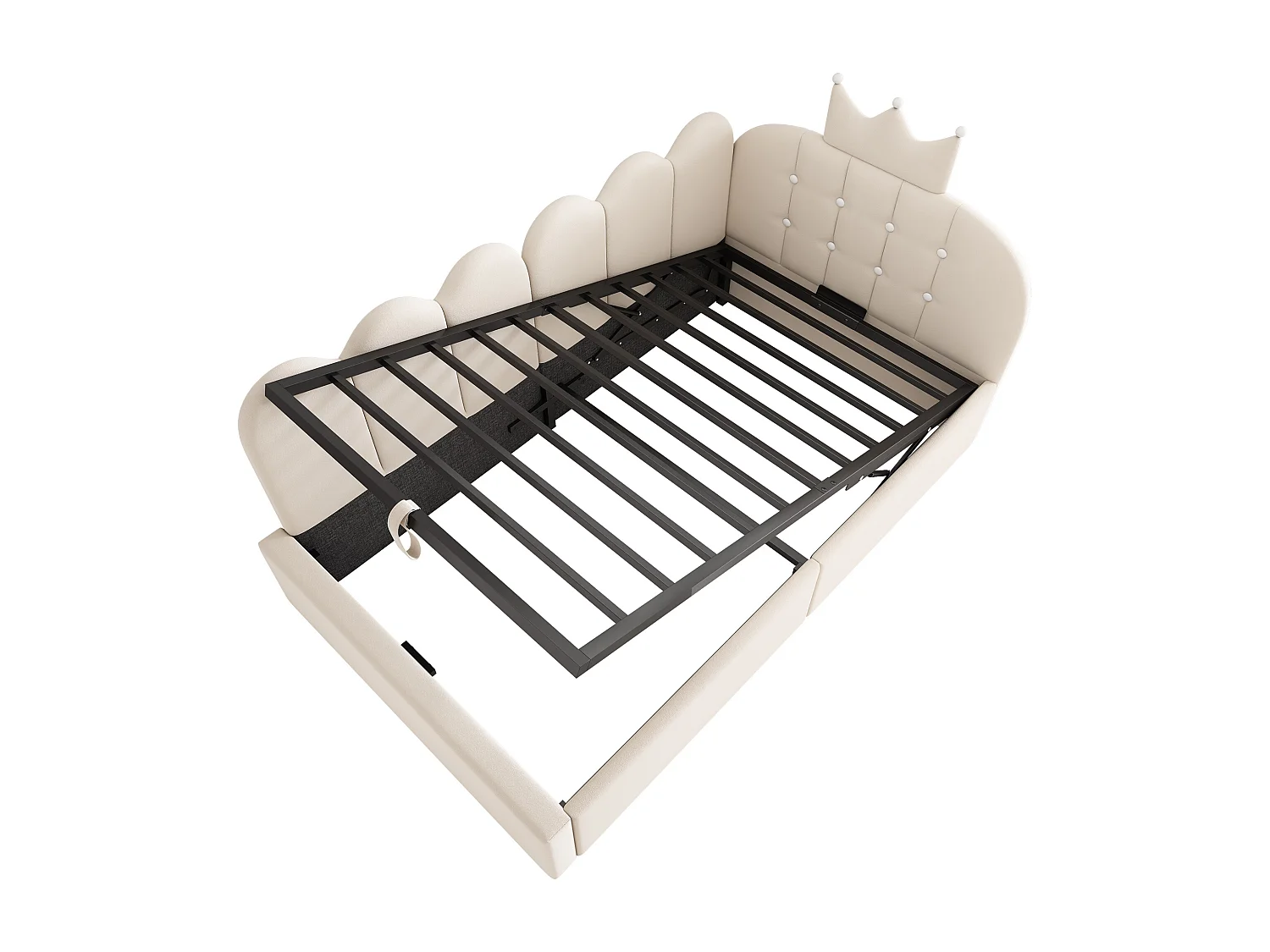 Canapé-lit coffre 90x190 cm - avec rangement - velours - comporte une décoration en forme de couronne - Beige(sans matelas)