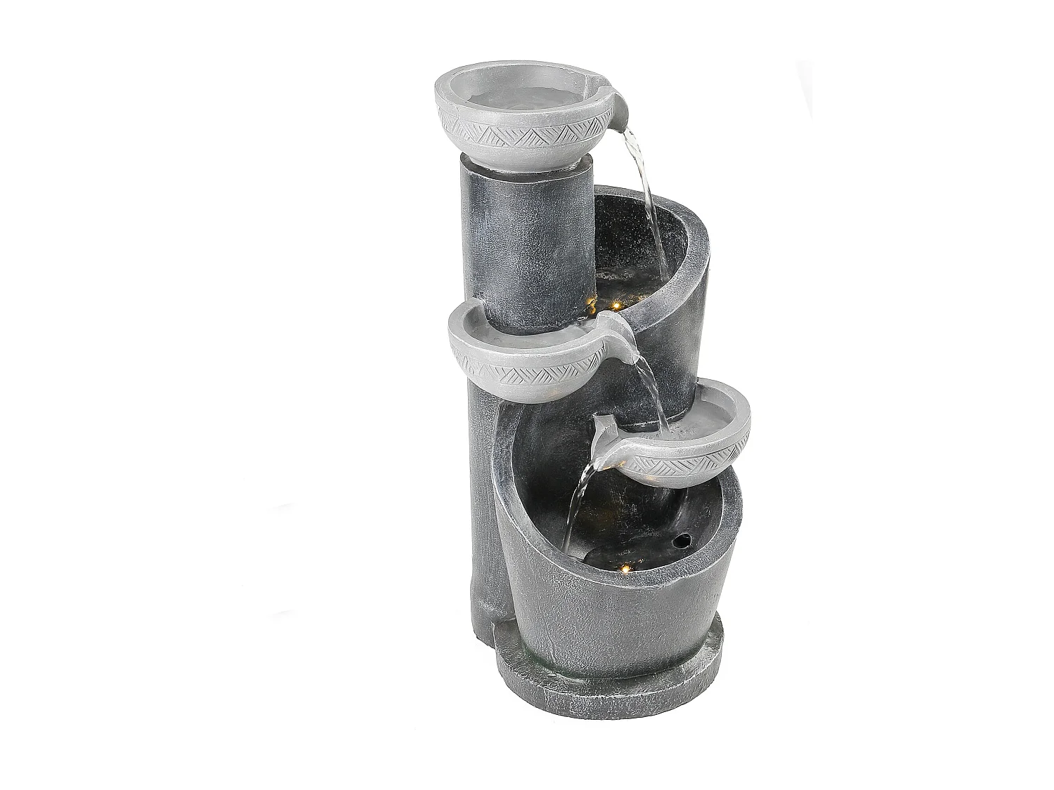 Fontaine de Jardin Design Cascade à 3 Bassins avec Éclairage LED - Décoration d'Extérieur et d'Intérieur Aspect Pierre - Pompe Incluse - Gris Anthracite