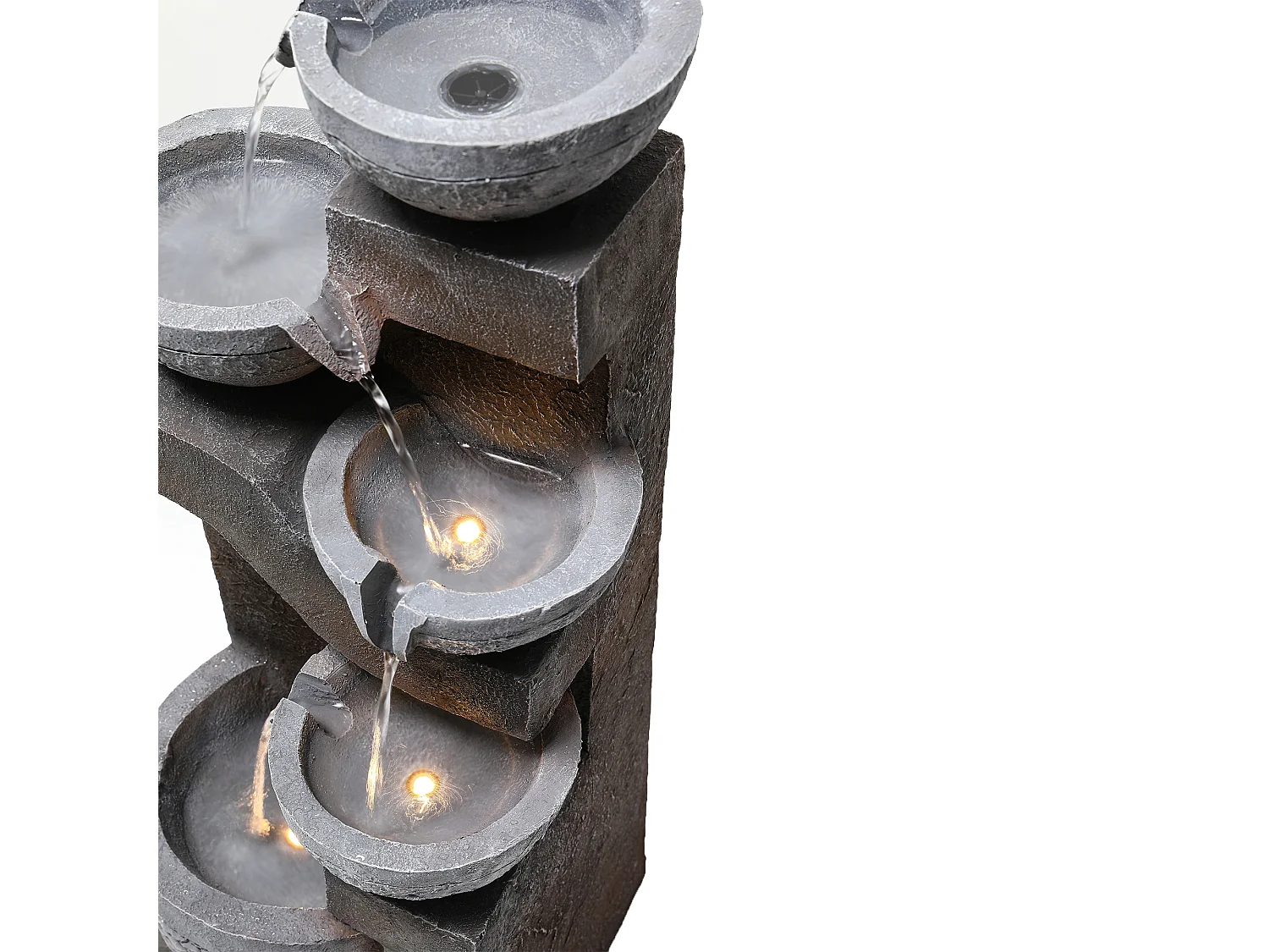 Fontaine de Jardin Cascade LED à 5 Niveaux - Design Moderne en Résine de Fibre de Verre Aspect Pierre - Pompe Incluse - Décoration Extérieur - Gris