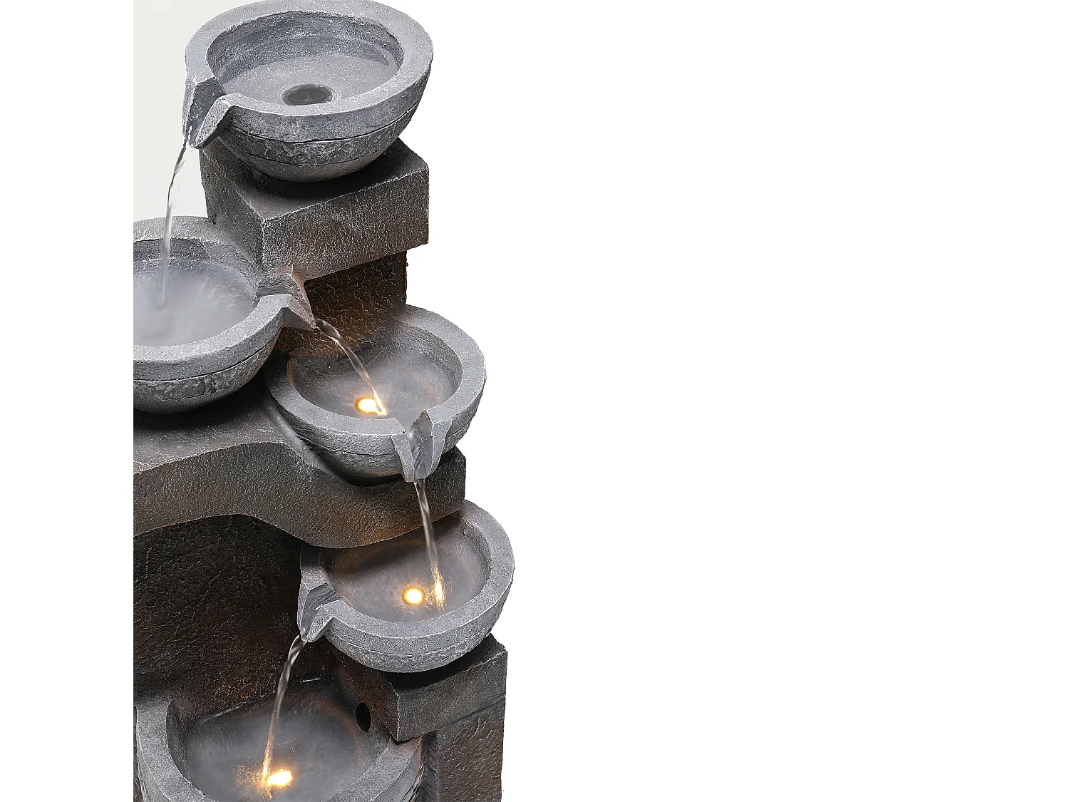 Fontaine de Jardin Cascade LED à 5 Niveaux - Design Moderne en Résine de Fibre de Verre Aspect Pierre - Pompe Incluse - Décoration Extérieur - Gris