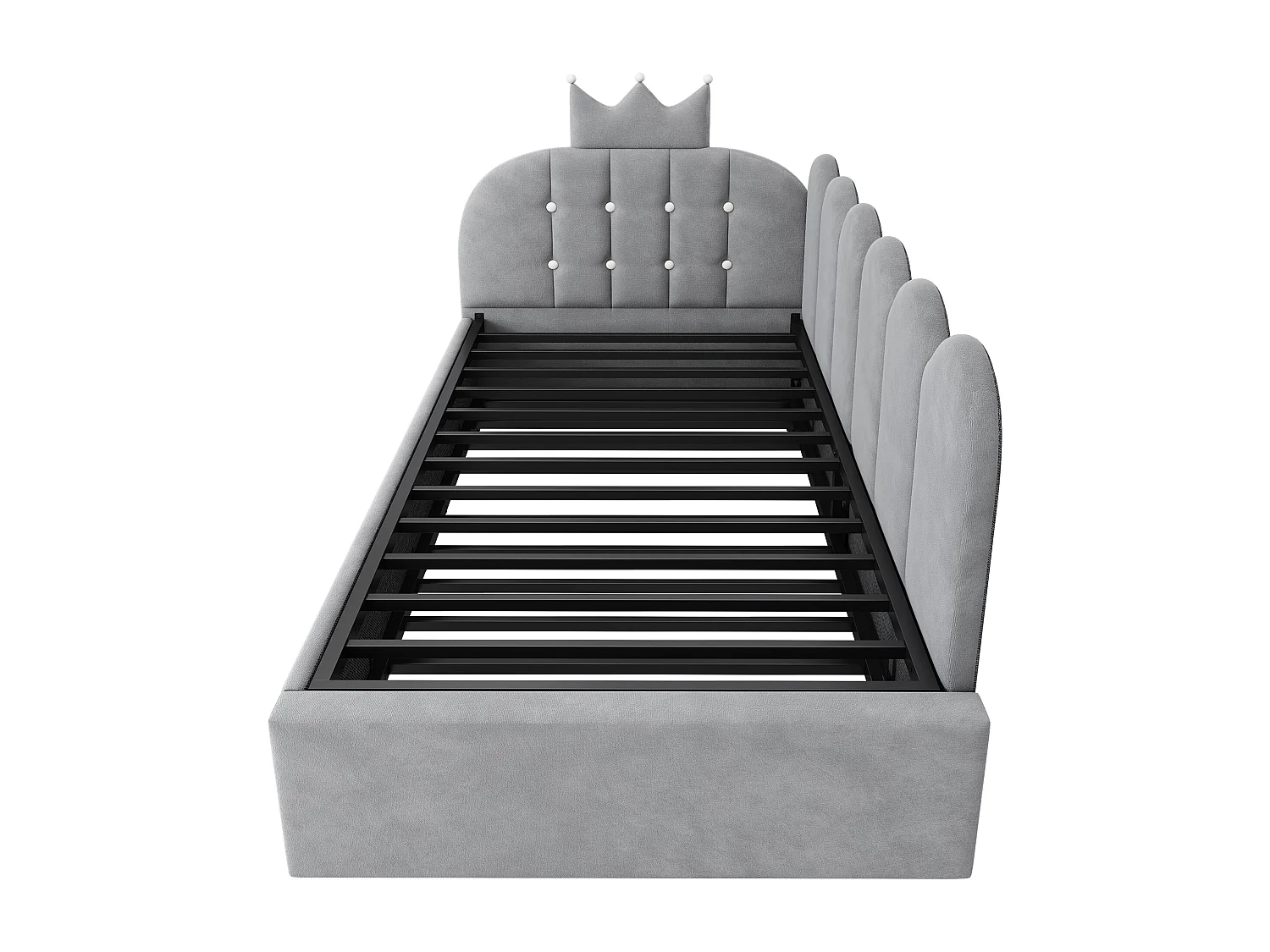 Canapé-lit 90x200 cm - avec lit gigogne 90x190 cm - comporte une décoration en forme de couronne - Velours - Gris (sans matelas)