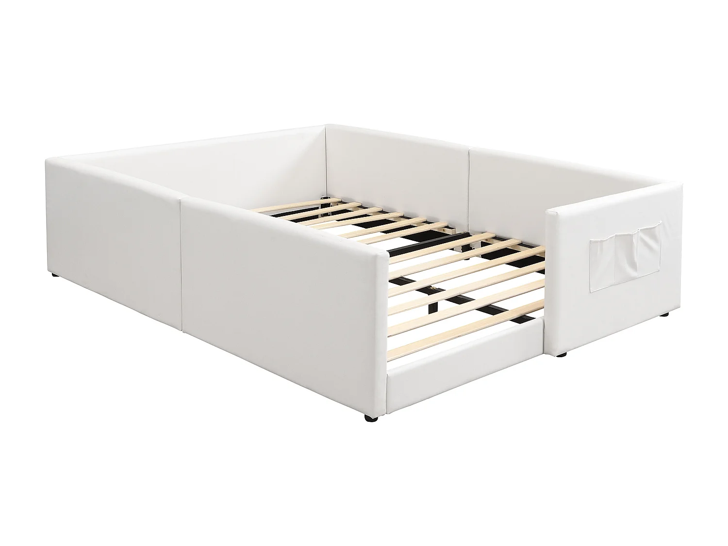 Lit pour enfant rembourré 140x200 cm - avec 3 sacs de rangement - style minimaliste moderne - PU + contreplaqué - Blanc (sans matelas)