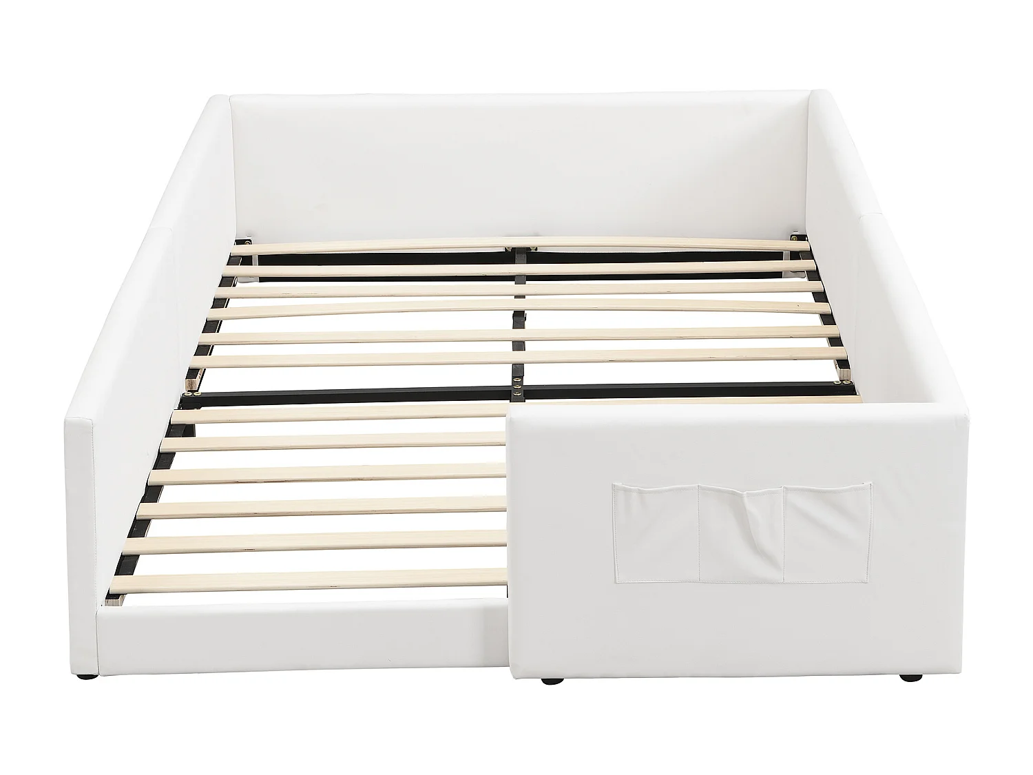 Lit pour enfant rembourré 140x200 cm - avec 3 sacs de rangement - style minimaliste moderne - PU + contreplaqué - Blanc (sans matelas)