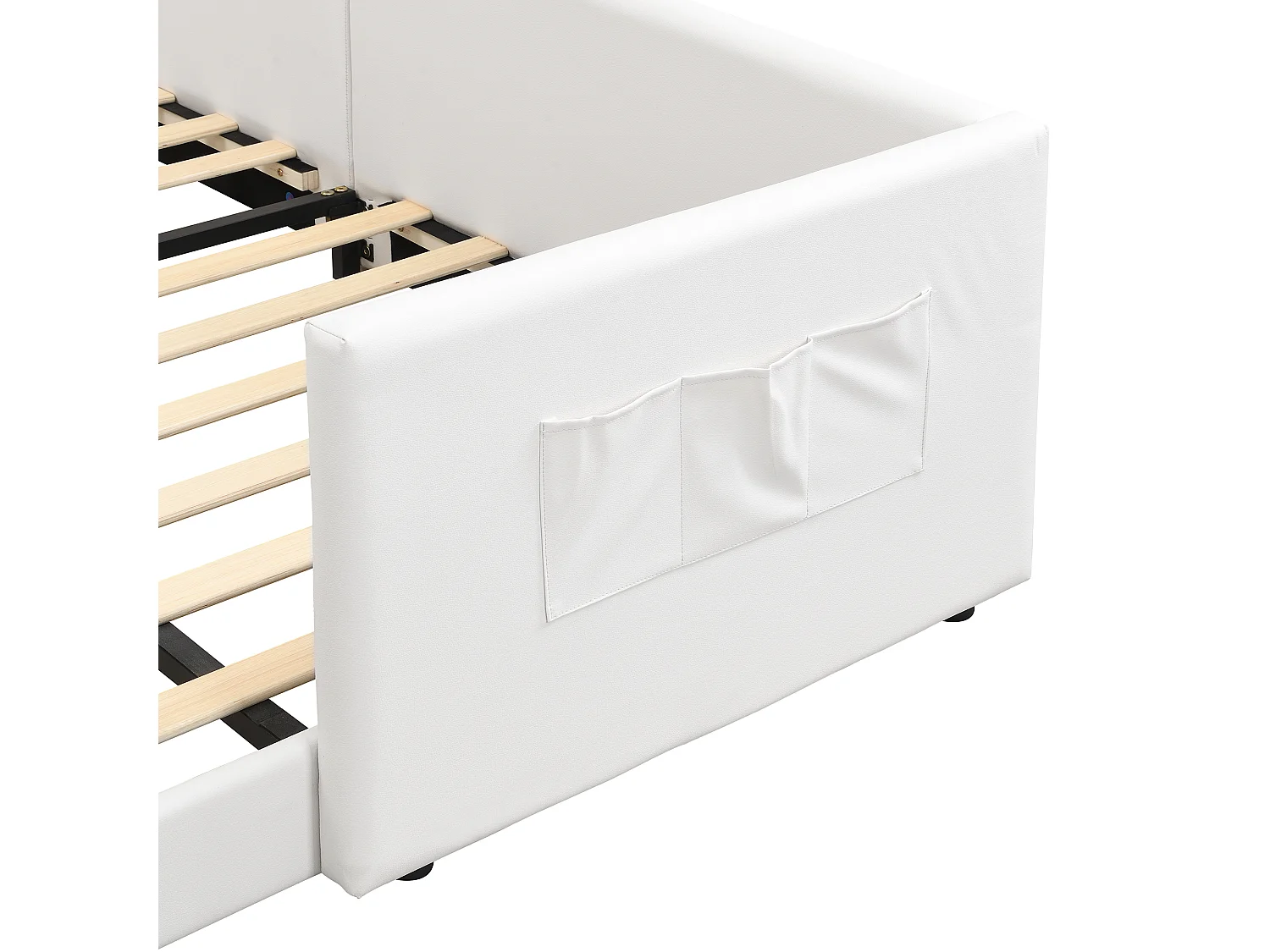 Lit pour enfant rembourré 140x200 cm - avec 3 sacs de rangement - style minimaliste moderne - PU + contreplaqué - Blanc (sans matelas)