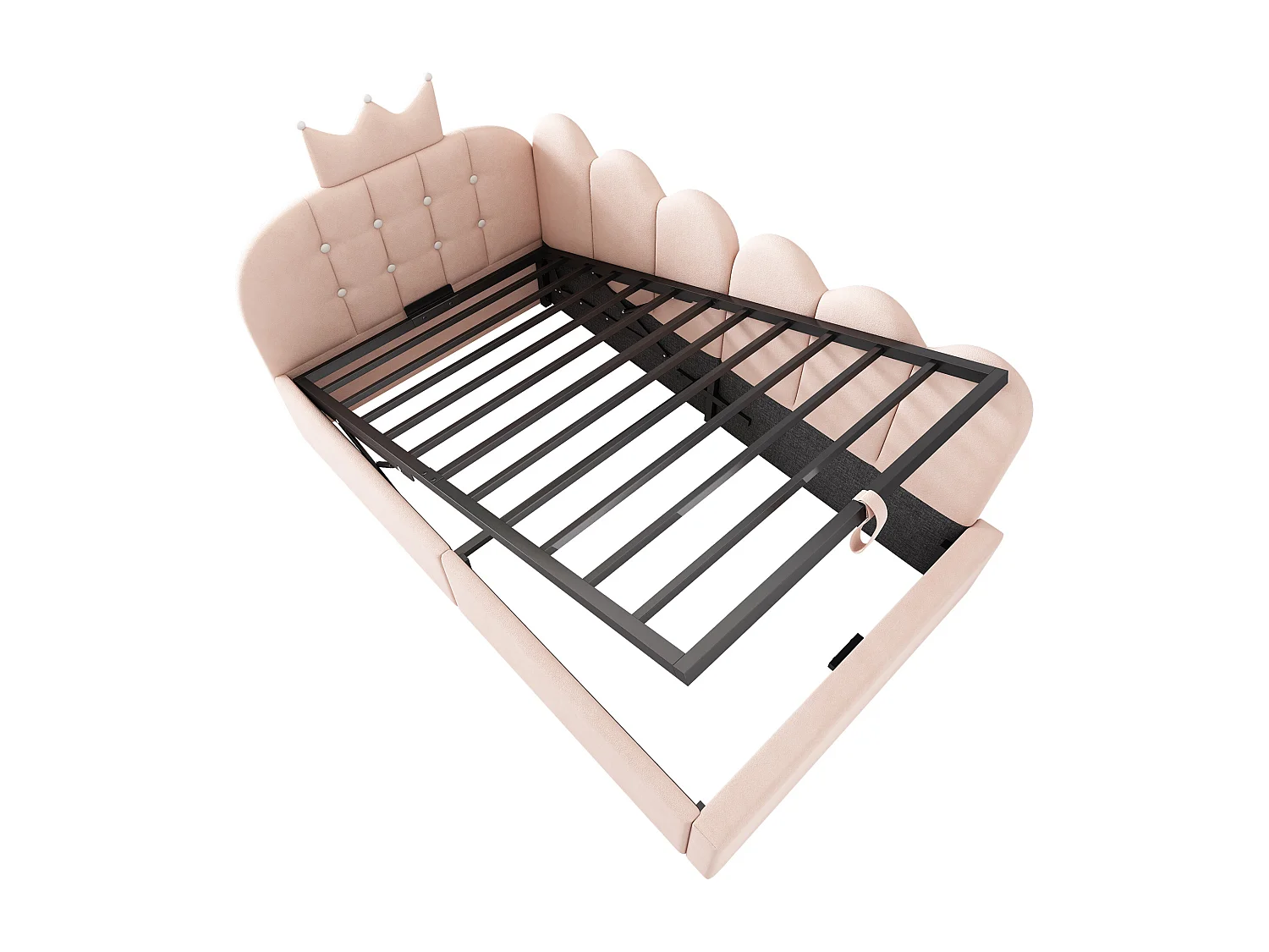 Canapé-lit coffre 90x190 cm - avec rangement - velours - comporte une décoration en forme de couronne - Rose(sans matelas)