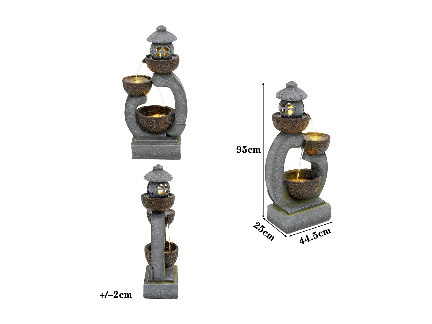 Grande Fontaine de Jardin Zen Style Japonais avec LED - Cascade d'Extérieur Design Lanterne et Mousse en Résine - 95cm - Havre de Paix - Gris Roche
