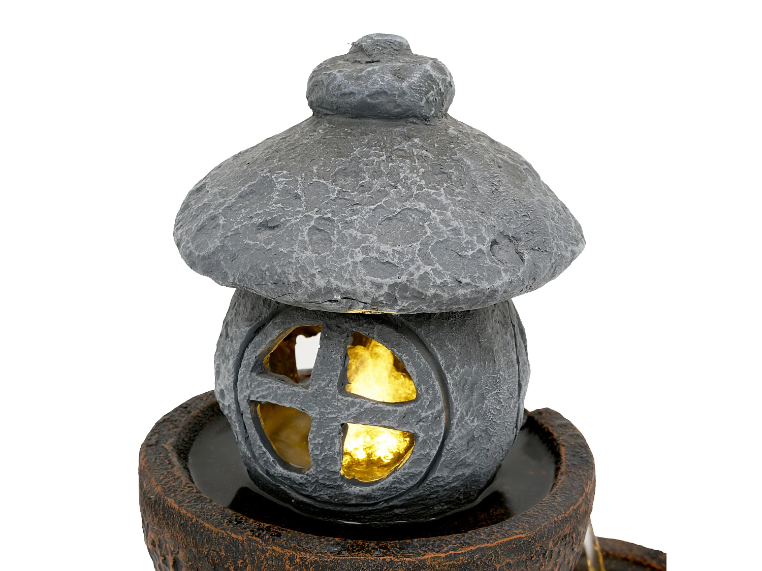 Grande Fontaine de Jardin Zen Style Japonais avec LED - Cascade d'Extérieur Design Lanterne et Mousse en Résine - 95cm - Havre de Paix - Gris Roche