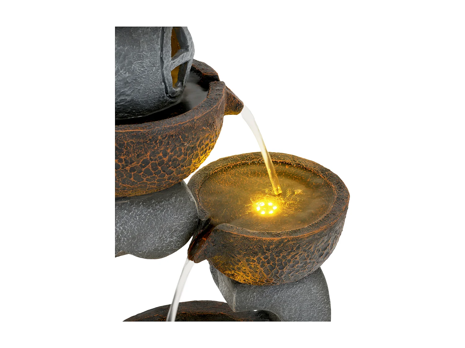 Grande Fontaine de Jardin Zen Style Japonais avec LED - Cascade d'Extérieur Design Lanterne et Mousse en Résine - 95cm - Havre de Paix - Gris Roche