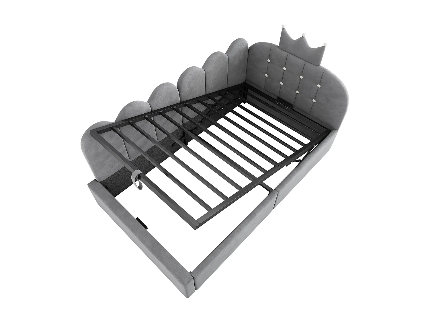 Canapé-lit coffre 90x190 cm - avec rangement - velours - comporte une décoration en forme de couronne - Gris(sans matelas)