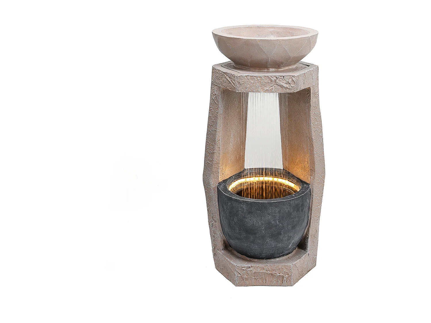 Fontaine de Jardin Colonne Design avec Effet Rideau d'Eau et LED - Sculpture Aquatique en Résine de Fibre de Verre - Pompe 600L/h - Beige et Anthracite