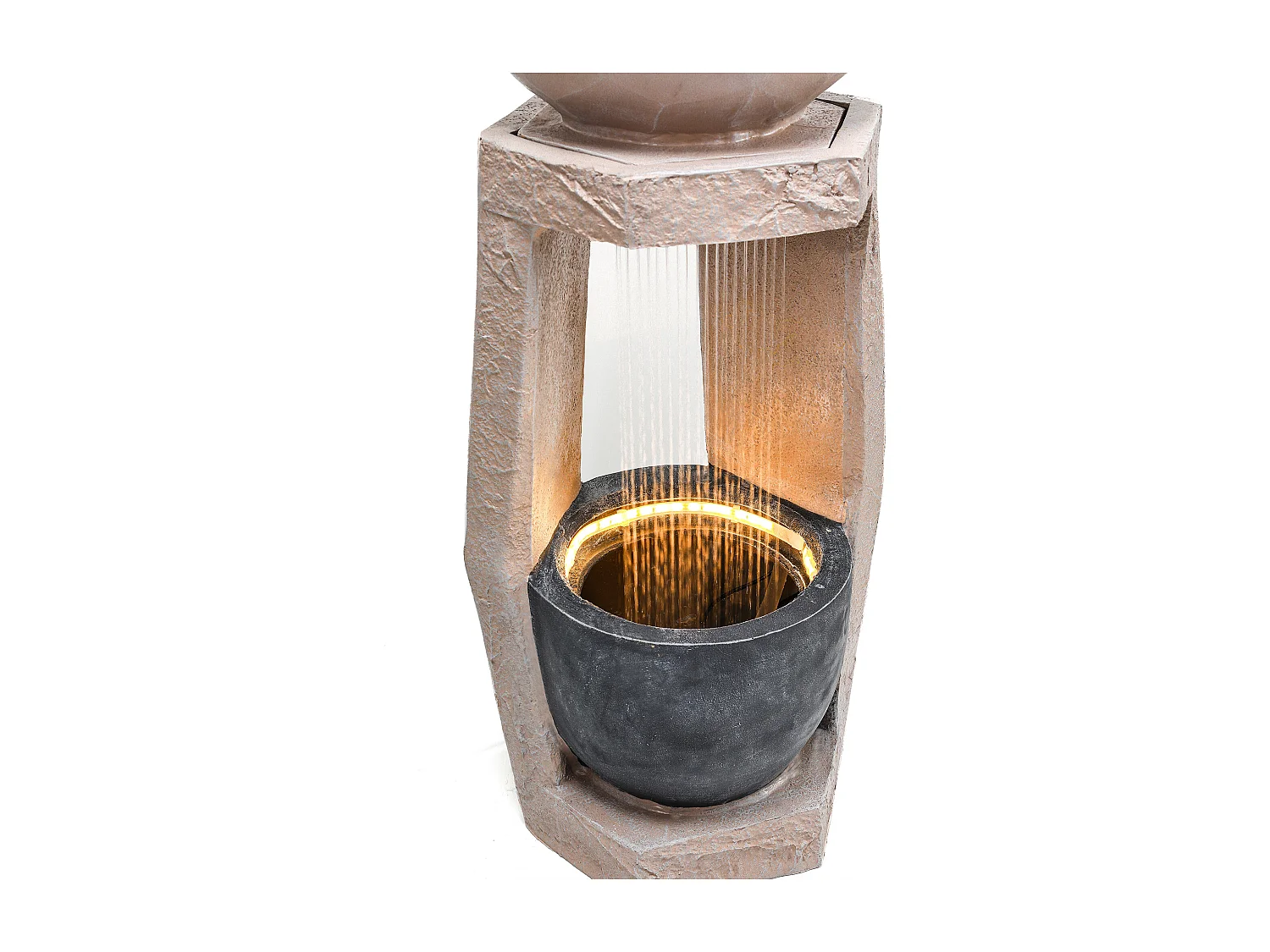 Fontaine de Jardin Colonne Design avec Effet Rideau d'Eau et LED - Sculpture Aquatique en Résine de Fibre de Verre - Pompe 600L/h - Beige et Anthracite
