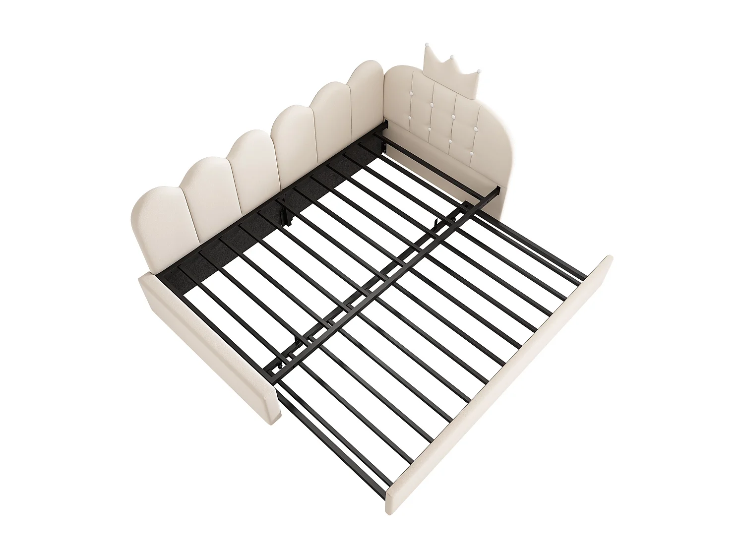 Canapé-lit 90x200 cm - avec lit gigogne 90x190 cm - comporte une décoration en forme de couronne - Velours - Beige (sans matelas)