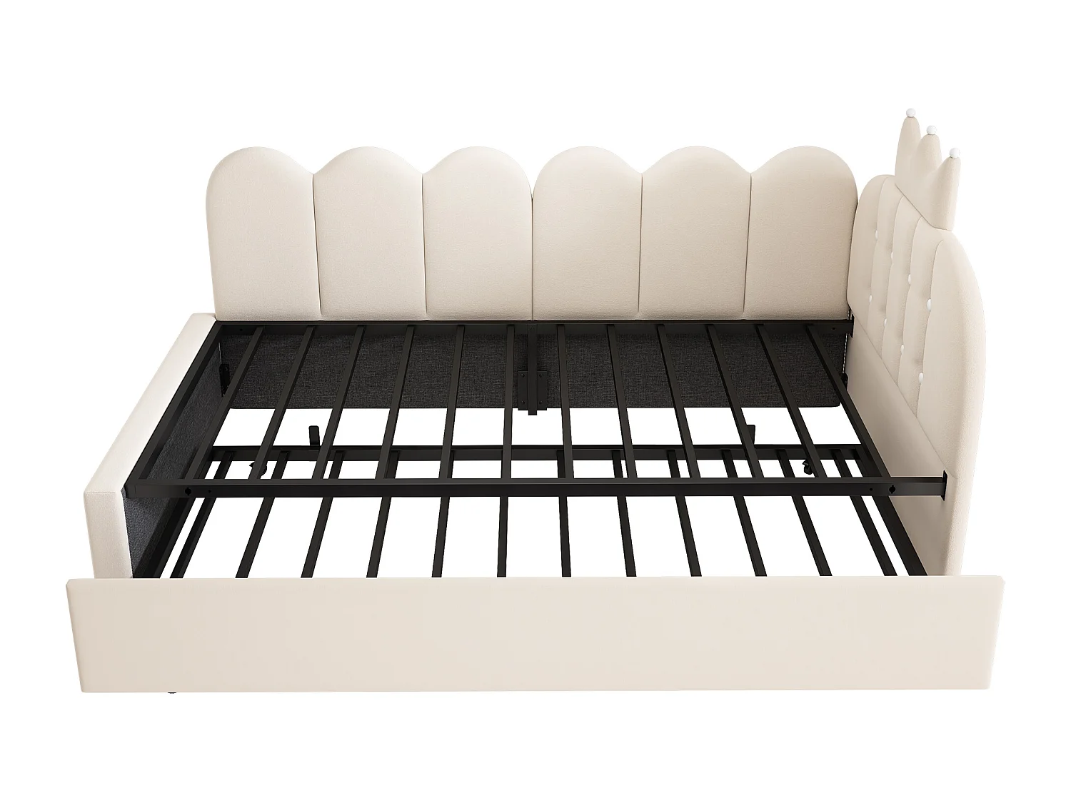 Canapé-lit 90x200 cm - avec lit gigogne 90x190 cm - comporte une décoration en forme de couronne - Velours - Beige (sans matelas)