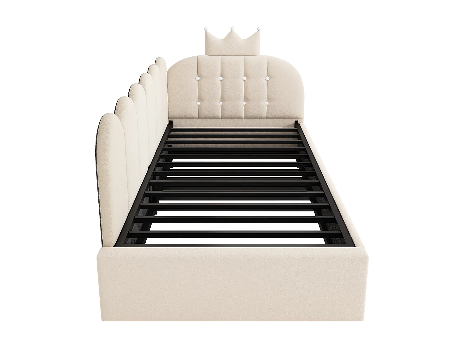 Canapé-lit 90x200 cm - avec lit gigogne 90x190 cm - comporte une décoration en forme de couronne - Velours - Beige (sans matelas)