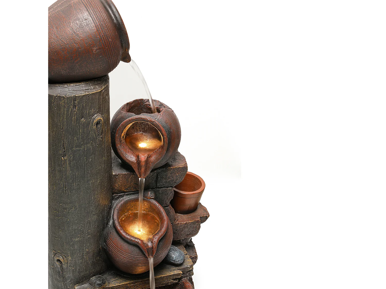 Fontaine de Jardin Cascade 4 Niveaux - Design Jarres Rustiques avec Éclairage LED et Pompe 600L/h - Décoration Extérieur/Intérieur - Marron Terre Cuite