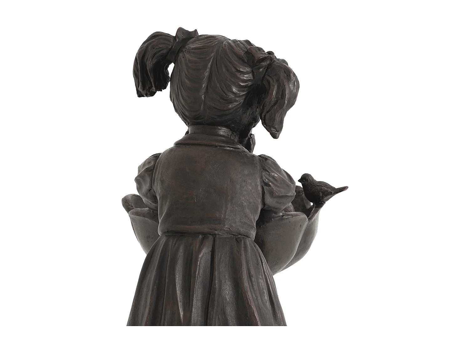 Fontaine de Jardin Figurine Fille et Oiseaux avec Éclairage LED - Cascade d'Extérieur Design Romantique en Résine - 30x42x65,5cm - Bronze Antique