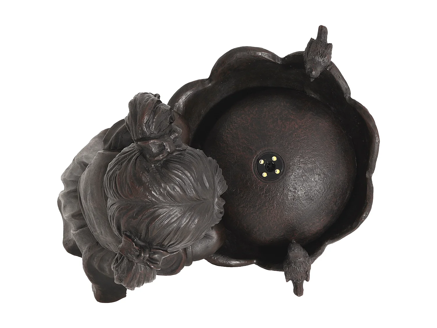 Fontaine de Jardin Figurine Fille et Oiseaux avec Éclairage LED - Cascade d'Extérieur Design Romantique en Résine - 30x42x65,5cm - Bronze Antique