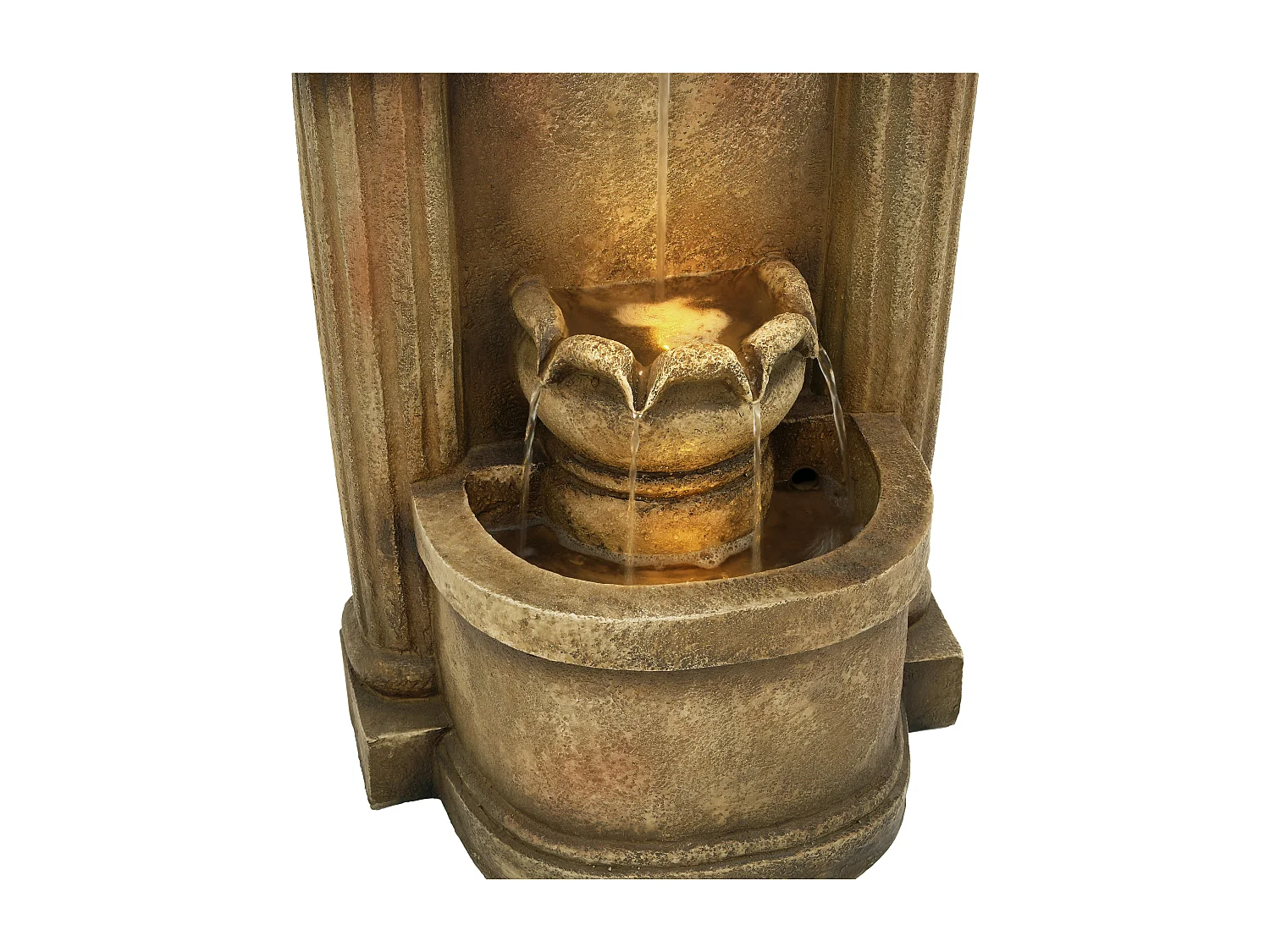 Fontaine de Jardin Murale Antique avec LED - Cascade d'Extérieur Design Européen à Arches en Résine - 50x32x90cm - Style Vieux Pierre - Marron