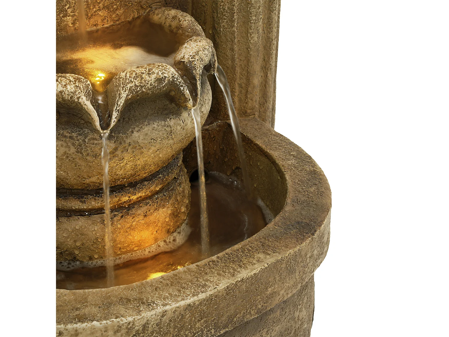 Fontaine de Jardin Murale Antique avec LED - Cascade d'Extérieur Design Européen à Arches en Résine - 50x32x90cm - Style Vieux Pierre - Marron