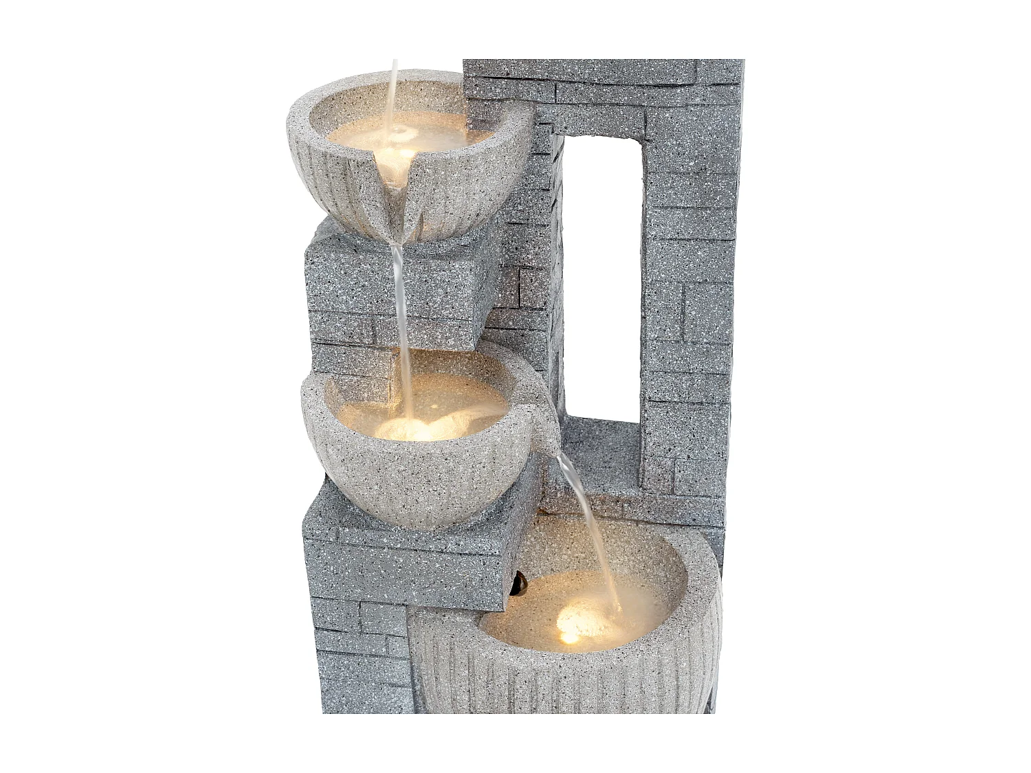 Fontaine de Jardin Cascade 80cm avec LED - Décoration d'Extérieur Design Pierre Schiste en Résine - Idéal pour Terrasse et Balcon - Gris Roche