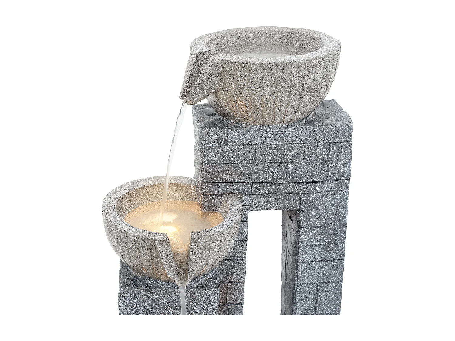 Fontaine de Jardin Cascade 80cm avec LED - Décoration d'Extérieur Design Pierre Schiste en Résine - Idéal pour Terrasse et Balcon - Gris Roche