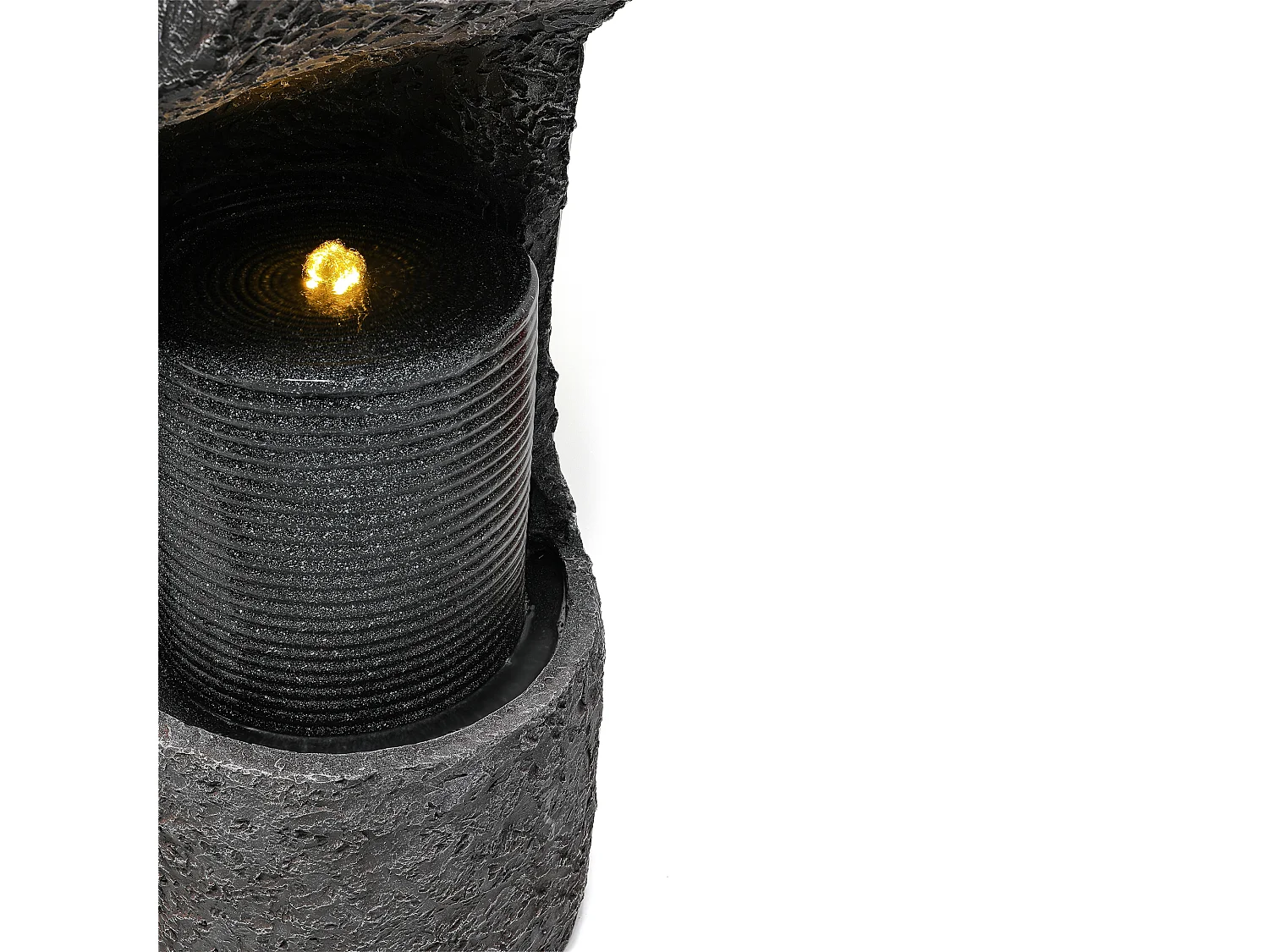 Fontaine de Jardin Colonne Design avec LED - Sculpture Aquatique en Résine de Fibre de Verre Aspect Pierre - Pompe Puissante 800L/h - Anthracite