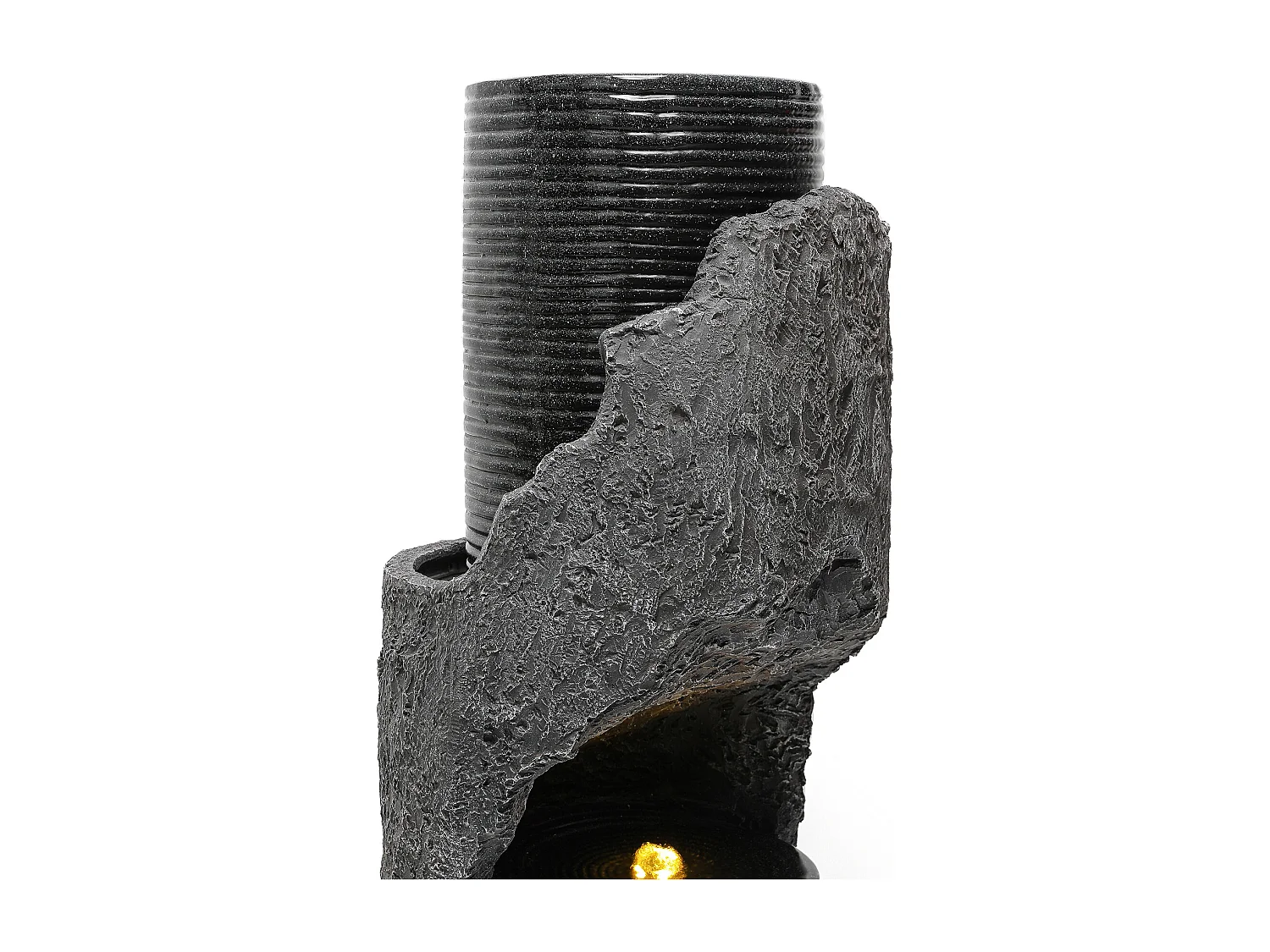 Fontaine de Jardin Colonne Design avec LED - Sculpture Aquatique en Résine de Fibre de Verre Aspect Pierre - Pompe Puissante 800L/h - Anthracite