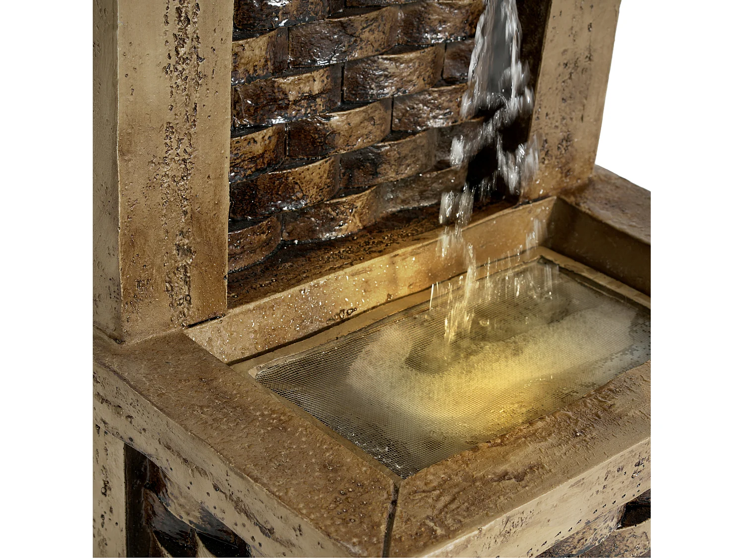 Fontaine de Jardin Murale Design Antique avec Éclairage LED - Cascade d'Extérieur en Résine Aspect Pierre - 37x31,5x89cm - Décoration Zen - Beige