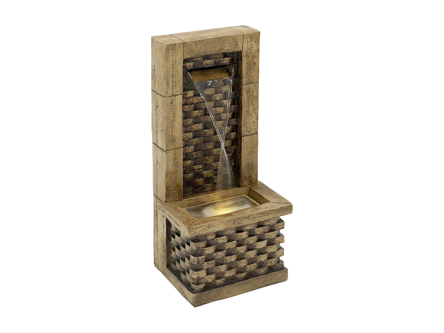 Fontaine de Jardin Murale Design Antique avec Éclairage LED - Cascade d'Extérieur en Résine Aspect Pierre - 37x31,5x89cm - Décoration Zen - Beige