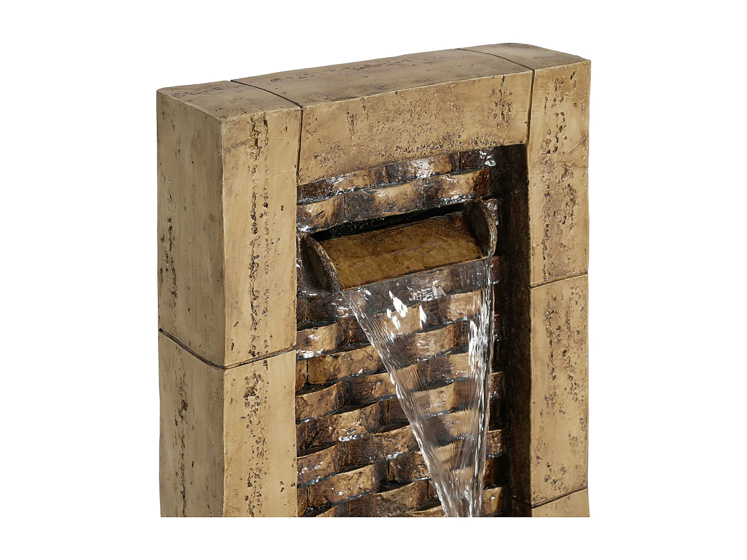 Fontaine de Jardin Murale Design Antique avec Éclairage LED - Cascade d'Extérieur en Résine Aspect Pierre - 37x31,5x89cm - Décoration Zen - Beige