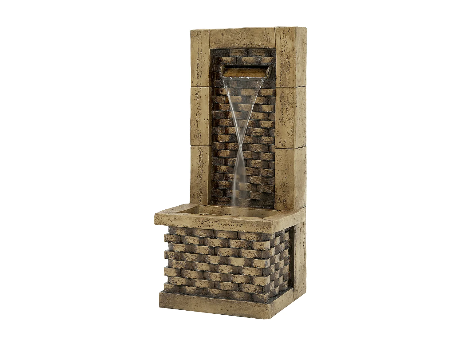 Fontaine de Jardin Murale Design Antique avec Éclairage LED - Cascade d'Extérieur en Résine Aspect Pierre - 37x31,5x89cm - Décoration Zen - Beige