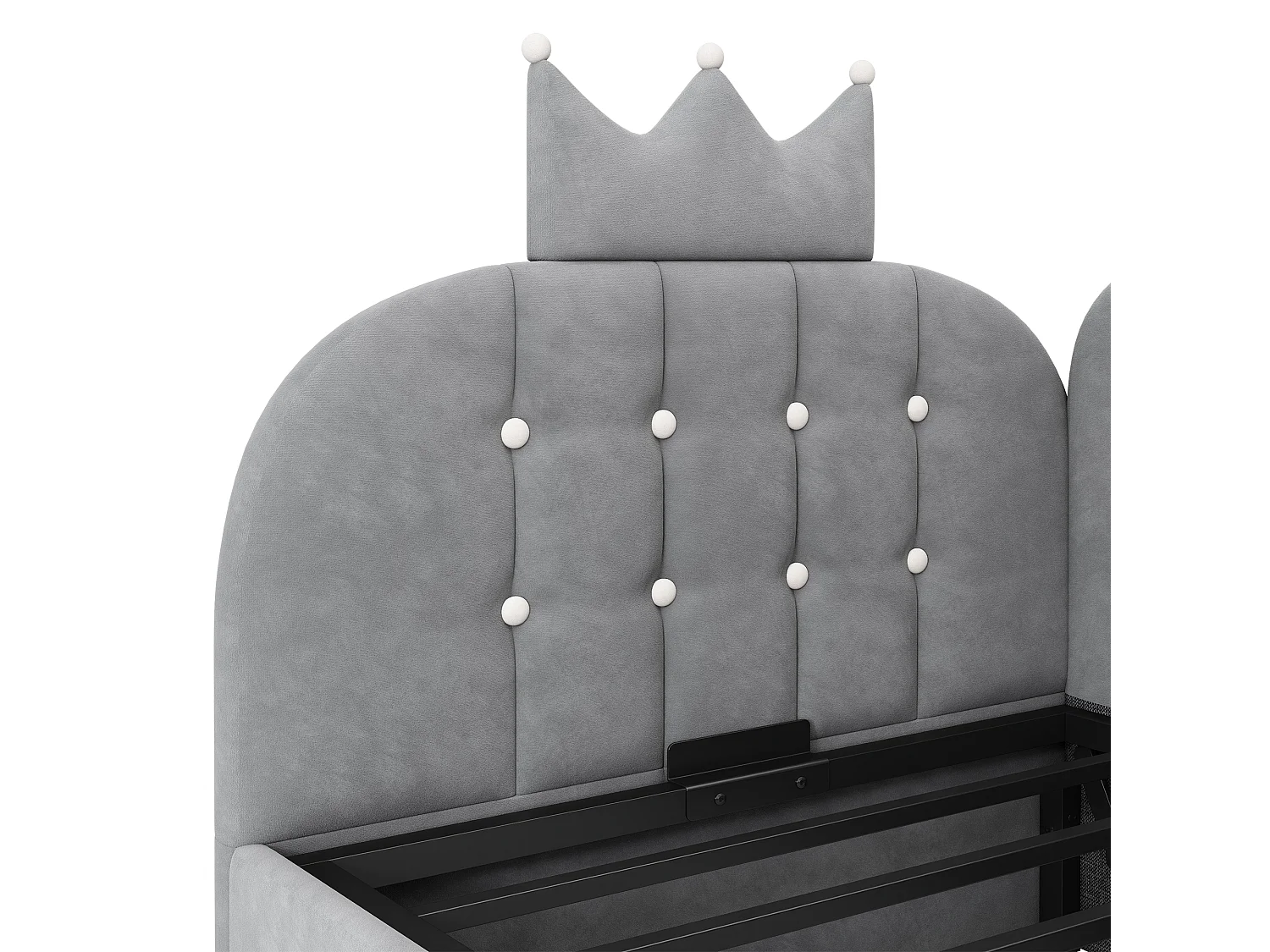 Canapé-lit coffre 90x200 cm - avec rangement - velours - comporte une décoration en forme de couronne - Gris(sans matelas)