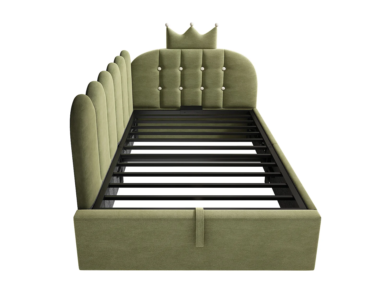 Canapé-lit coffre 90x200 cm - avec rangement - velours - comporte une décoration en forme de couronne - Vert(sans matelas)