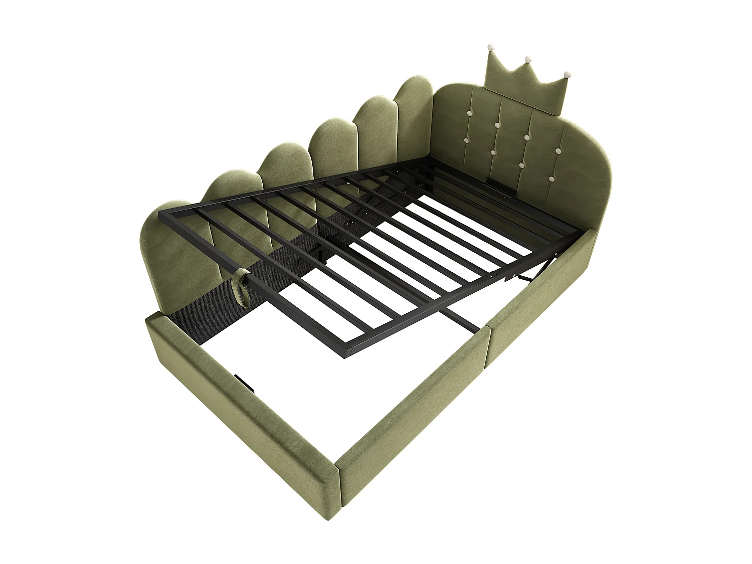 Canapé-lit coffre 90x200 cm - avec rangement - velours - comporte une décoration en forme de couronne - Vert(sans matelas)