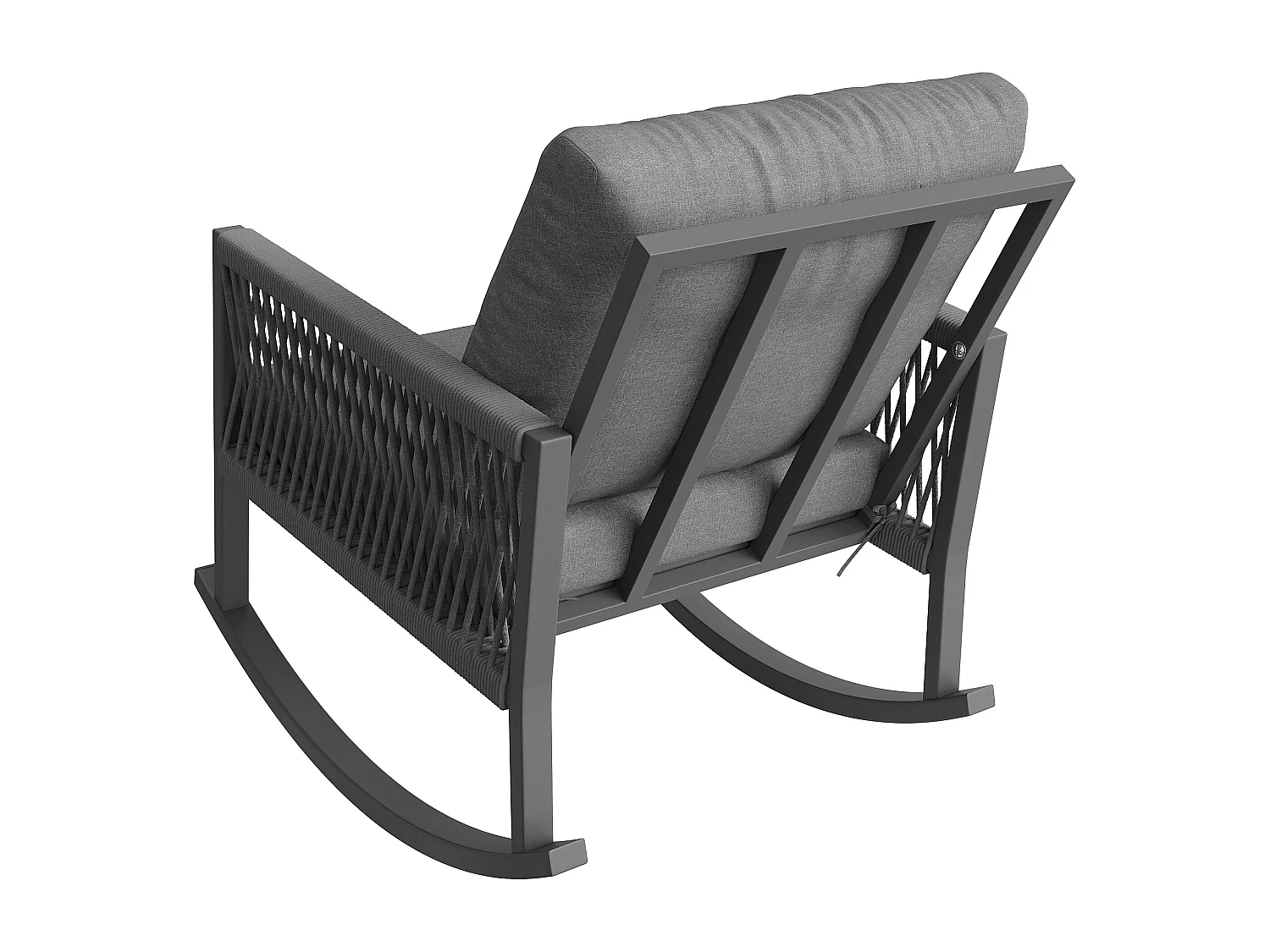 Fauteuil à Bascule de Jardin avec Accoudoirs en Corde Tressée Croisée - Rocking Chair d'Extérieur Design Moderne - Structure Métal - Gris
