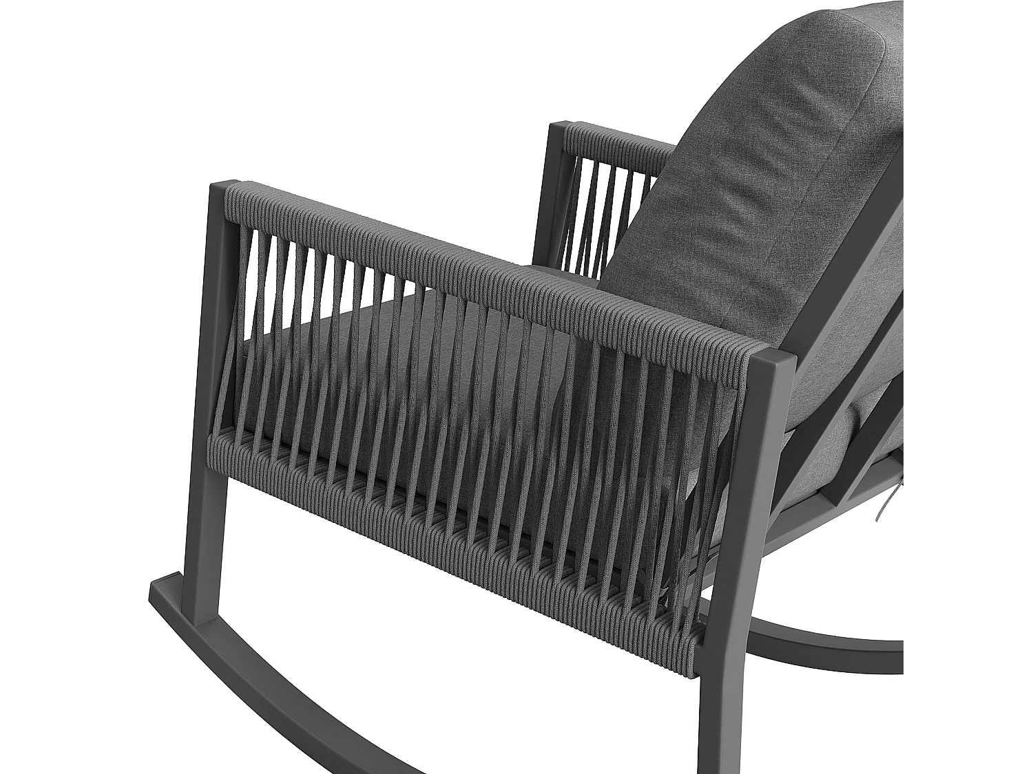 Fauteuil à Bascule de Jardin avec Accoudoirs en Corde Tressée Croisée - Rocking Chair d'Extérieur Design Moderne - Structure Métal - Gris