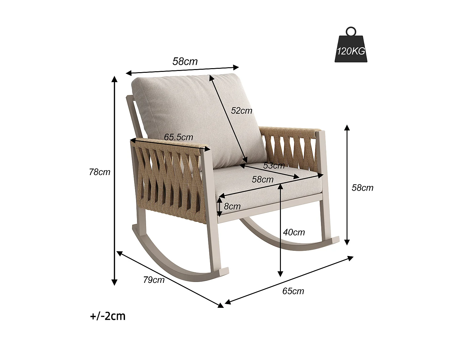 Tuin Schommelstoel met Kruisgevlochten Koord Rughouding - Moderne Design Buitenschommelstoel - Metalen Frame - Beige